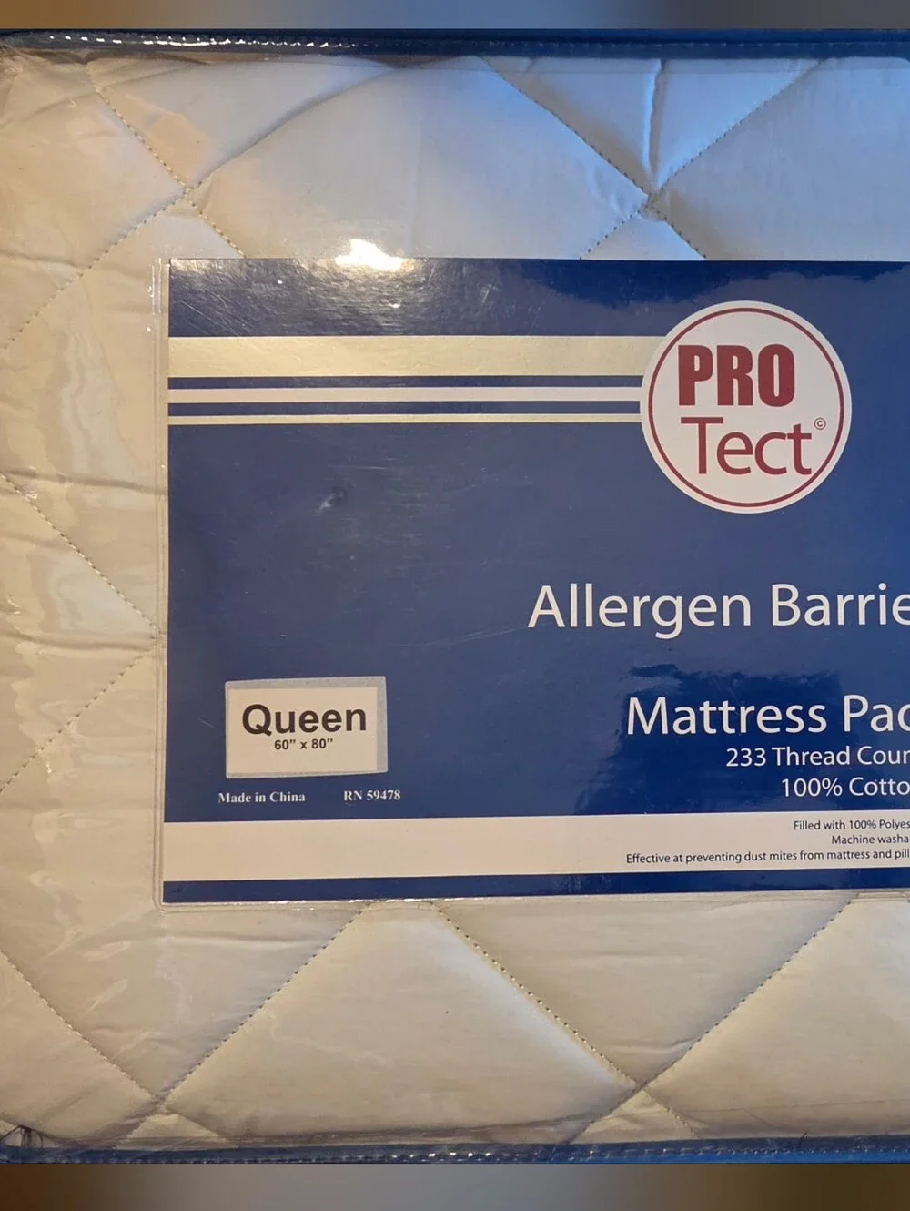 NIP White Allergen Barrier Mattress Pad - Queen, 100% Cotton